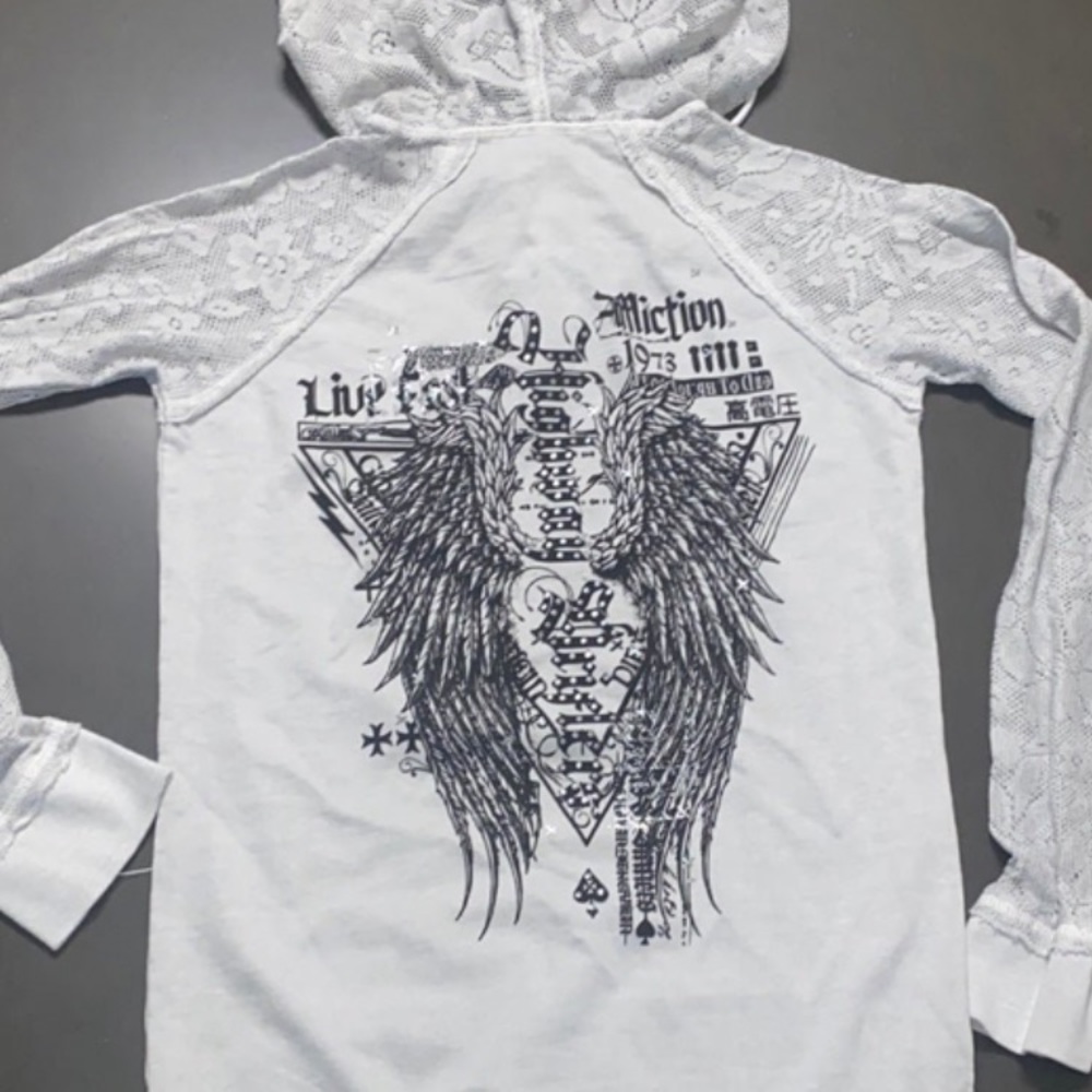Affliction Cali Angels Raglan Hooded Sweatshirt in Gray
